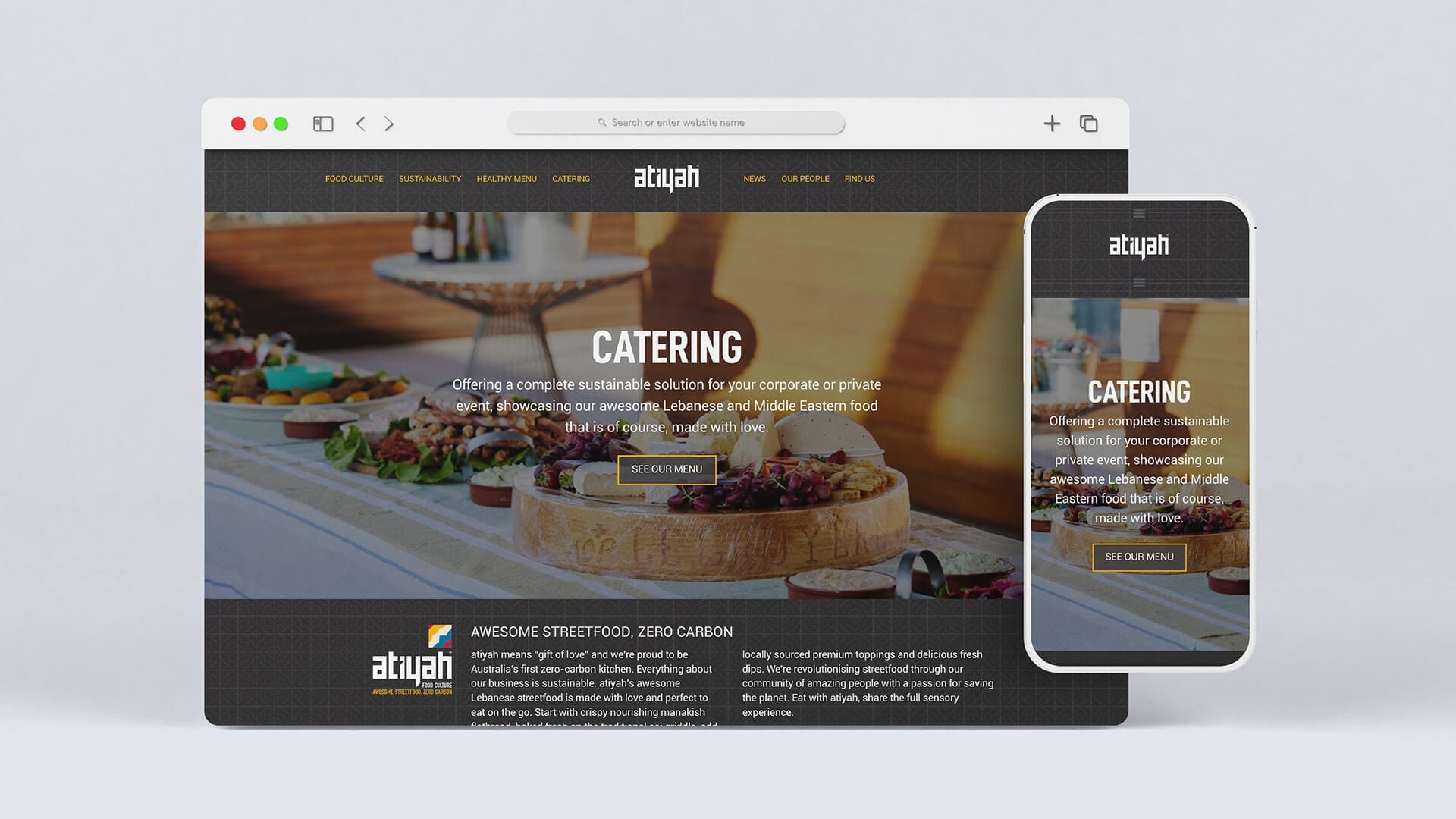 Atiyah - Portfolio presentation showing the catering website page